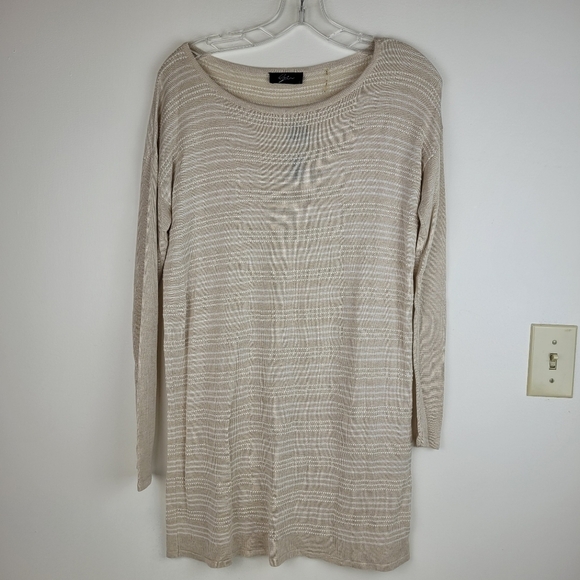 Tan white stripe long sleeve tunic lightweight sweater scoop neck nautical NWT S - Picture 3 of 9